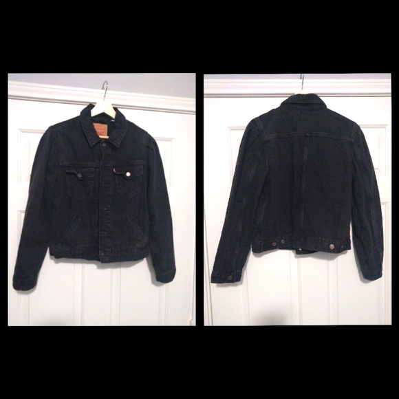 Levi's Original Utility Trucker Jacket w/ Puff Sleeves in Washed Black-Size S - Picture 2 of 3
